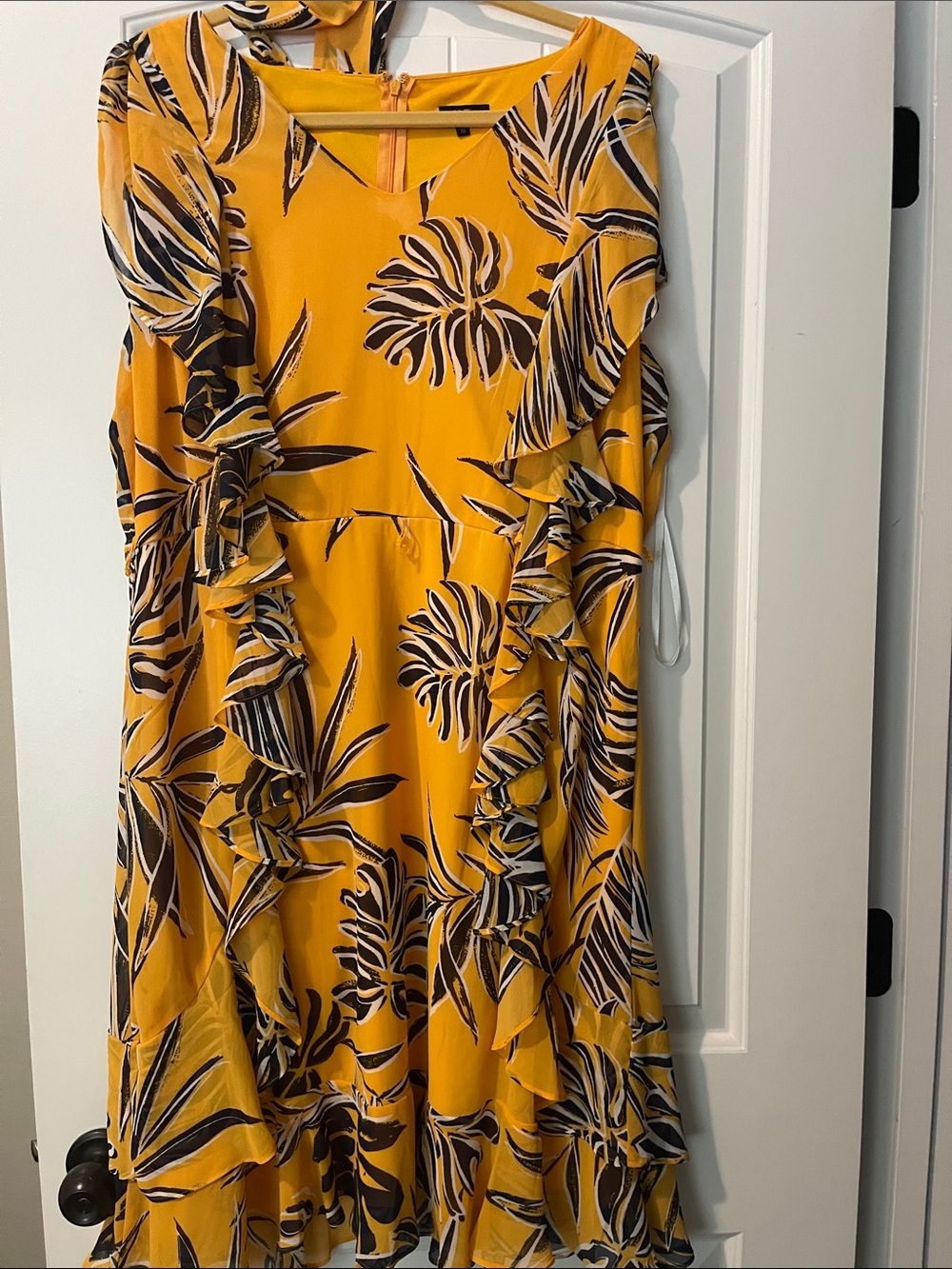 Sleeveless Yellow Floral Ruffle Midi Dress
